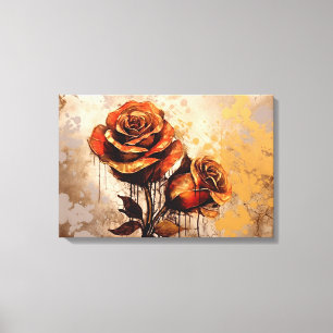 Impressão Em Tela Arte Floral Pintada à Mão em Castanho Terrestre, V