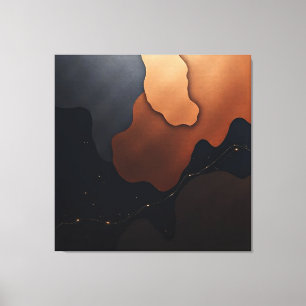 Impressão Em Tela Arte Fluida Abstrata Moderna em Cobre e Carvão