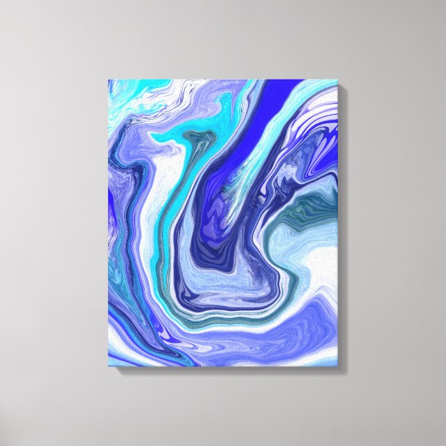 Impressão Em Tela Arte Fluida Azul e Branco (Frente)