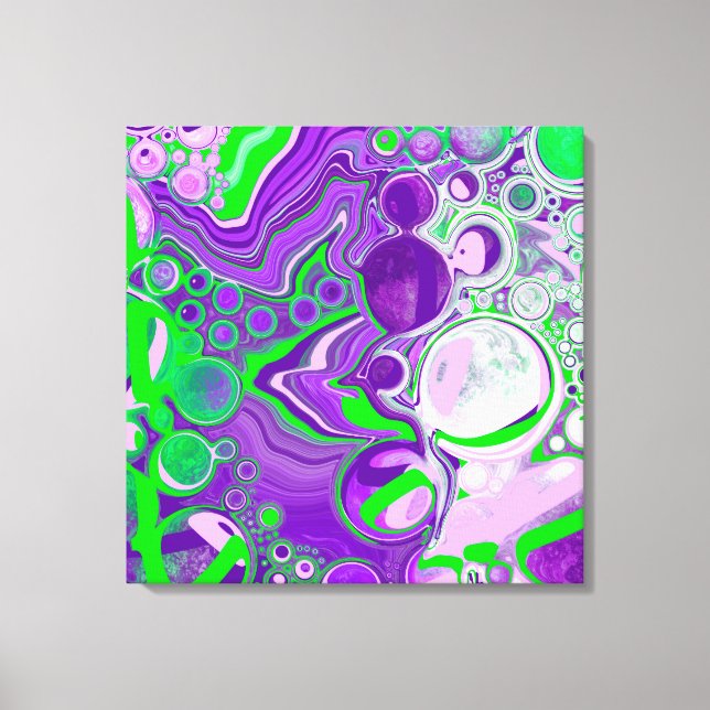 Impressão Em Tela Arte Fluida Marble Roxo e Verde limão (Frente)
