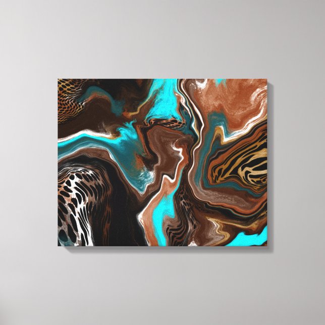 Impressão Em Tela Arte fluida marrom e azul (Frente)