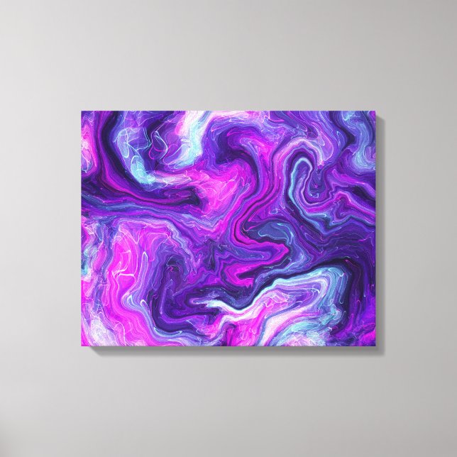 Impressão Em Tela Arte Fluida Roxa, Azul, Rosa (Frente)