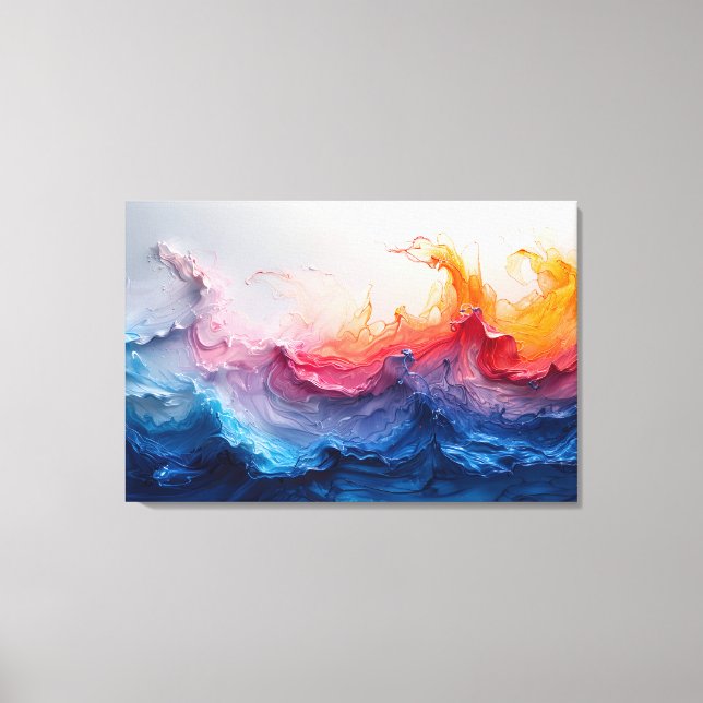 Impressão Em Tela Arte Fluido Abstrato Onda do Oceano Brilho do Pôr  (Frente)