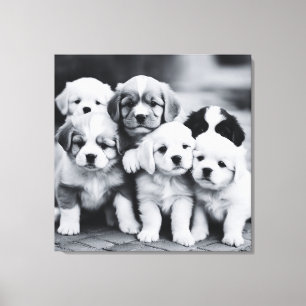 Impressão Em Tela Arte Fotográfica de Cachorro Negro e Branco