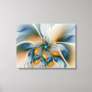 Impressão Em Tela Arte Fractal, Abstrato Fantasia, Com Azul
