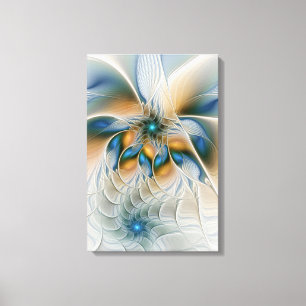 Impressão Em Tela Arte Fractal, Abstrato Fantasia, Com Azul