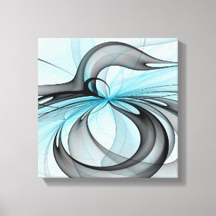 Impressão Em Tela Arte Fractal Moderna Abstrata Antracite Cinza Azul