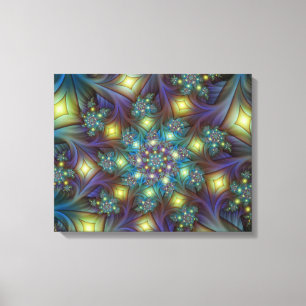 Impressão Em Tela Arte Fractal Roxa Roxa Abstrato brilhante iluminad