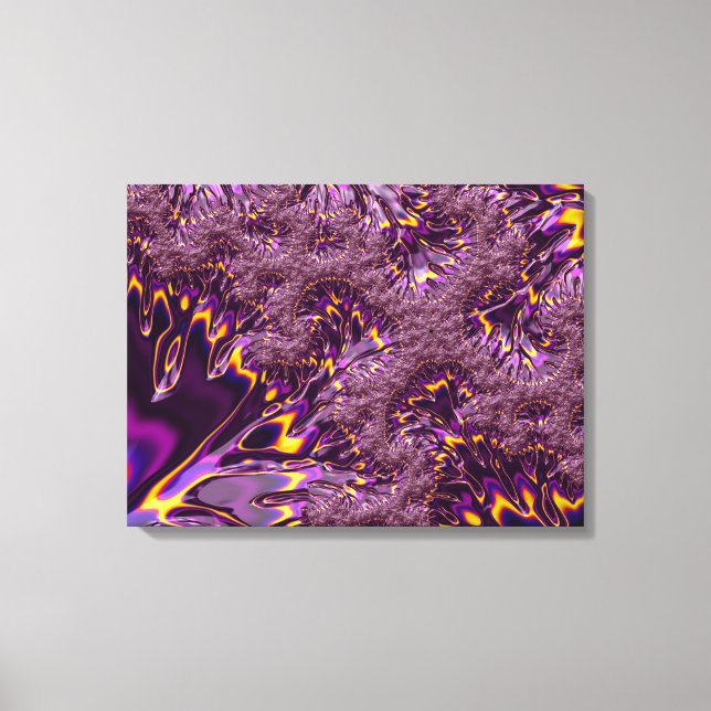 Impressão Em Tela Arte Fractal Roxo-Amarelo-Roxo Vibrante (Frente)
