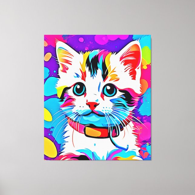 Impressão Em Tela Arte Gatinho Colorida (Frente)