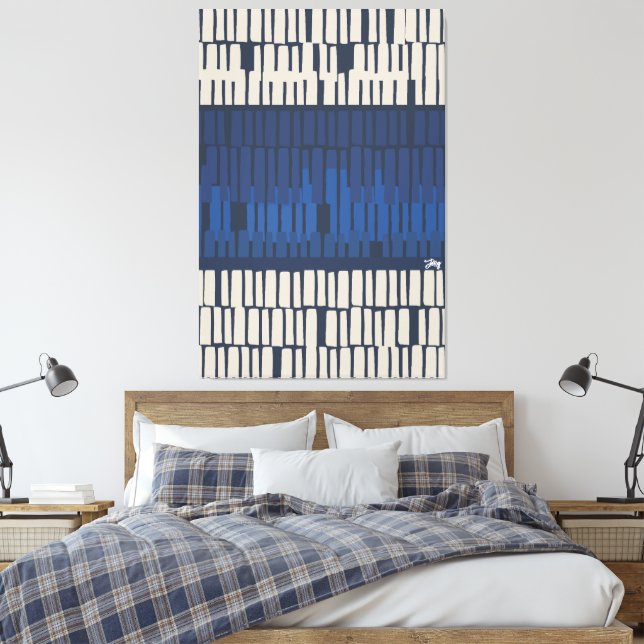Impressão Em Tela Arte Geométrica Abstrata Azul Moderna para Parede (Insitu(Quarto))