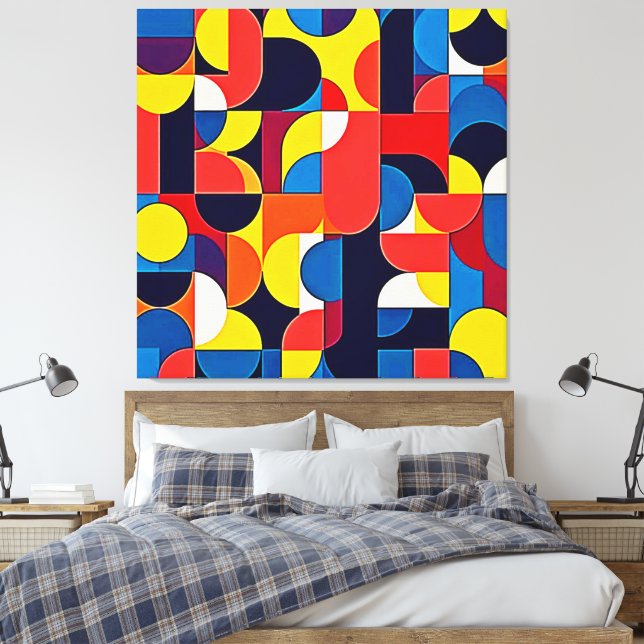 Impressão Em Tela Arte Geométrica de Bloco de Cor Retro (Insitu(Quarto))