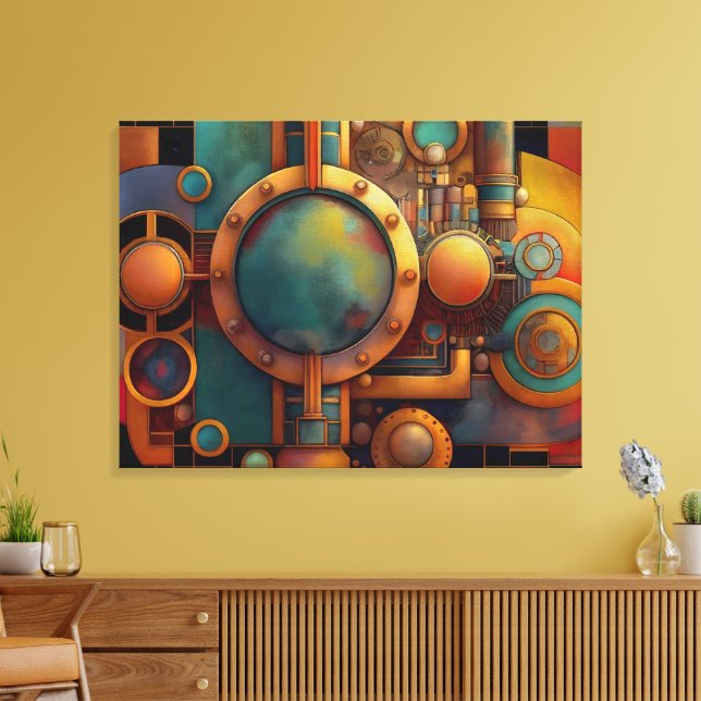 Impressão Em Tela Arte Geométrica Industrial Steampunk (Insitu(Sala de estar))