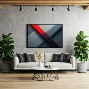 Impressão Em Tela Arte Geométrica Vermelha e Cinza Abstrata e Ousada