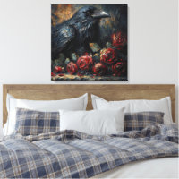 Arte Gótico Corvo e Rosas Vermelhas