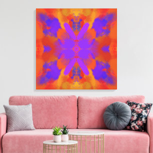 Impressão Em Tela Arte Gráfica Abstrata em Laranja, Roxo e Vermelho