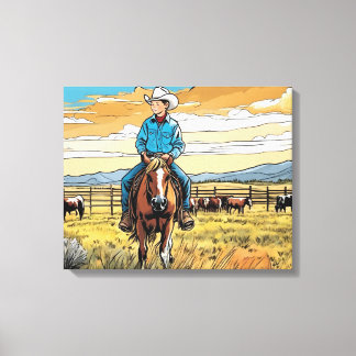 Impressão Em Tela Arte Gráfica do Cowboy Bovinos Rancher Menino