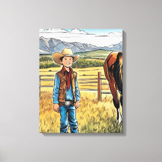 Impressão Em Tela Arte Gráfica do Cowboy Western Rancher Boy