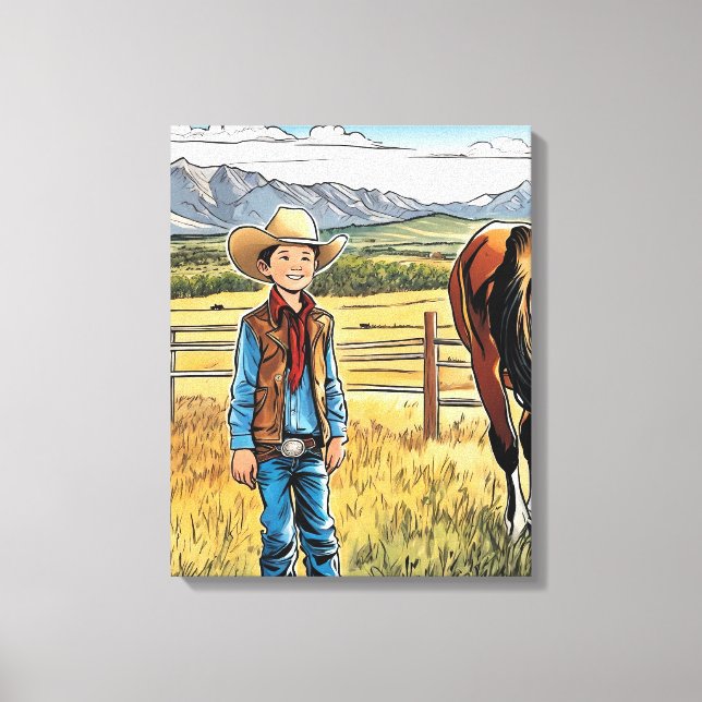 Impressão Em Tela Arte Gráfica do Cowboy Western Rancher Boy (Frente)