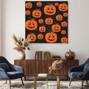 Impressão Em Tela Arte Ilustrativa de Jack O Lantern Feliz Halloween