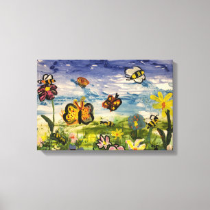 Impressão Em Tela Arte Infantil em Aquarela Azul e Verde Fofa