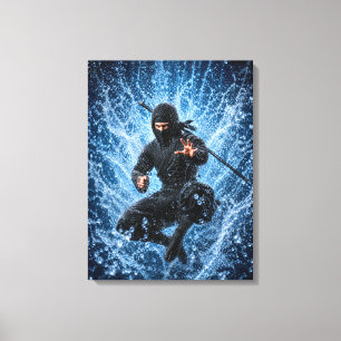 Impressão Em Tela Arte Japonesa de Parede Ninja Warrior na Água