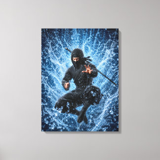 Impressão Em Tela Arte Japonesa de Parede Ninja Warrior na Água