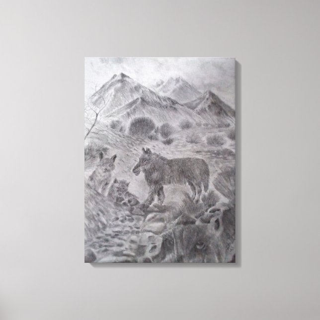 Impressão Em Tela Arte lápis de um grupo de lobos (Frente)