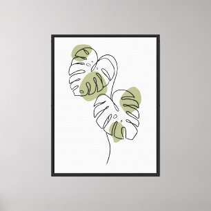 Impressão Em Tela Arte linear de folha de monstera minimalista
