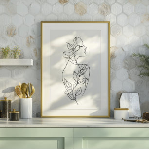 Impressão Em Tela Arte Linear de Mulher Abstrata Neu Minimalista B