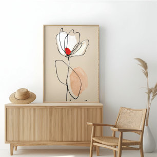 Impressão Em Tela Arte Linear Floral Minimalista Flor Abstrata Neutr