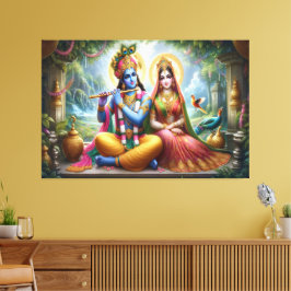 Impressão Em Tela Arte Luminosa para Deuses: Krishna Radha, Casal Di