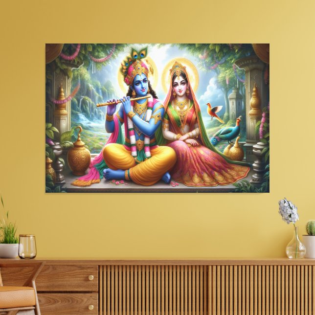 Impressão Em Tela Arte Luminosa para Deuses: Krishna Radha, Casal Di (Insitu(Sala de estar))