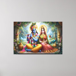 Impressão Em Tela Arte Luminosa para Deuses: Krishna Radha, Casal Di