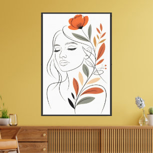 Impressão Em Tela Arte Minimalista de Mulher em Linha Floral para Pa