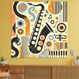 Impressão Em Tela Arte Minimalista de Saxofone da Era do Jazz de Mea