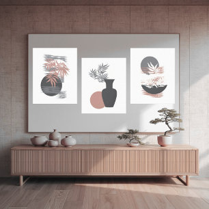Impressão Em Tela Arte Minimalista em Tela Rosa e Cinza para Parede