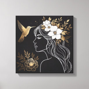 Impressão Em Tela Arte Minimalista Feminina em Parede com Botânica D