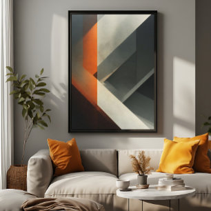 Impressão Em Tela Arte Moderna Abstrata com Acento de Laranja Concre