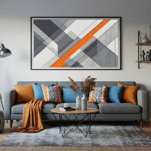 Impressão Em Tela Arte Moderna Abstrata com Acento Laranja