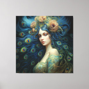 Impressão Em Tela Arte Moderna com Penas de Mulher e Pavão
