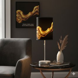 Impressão Em Tela Arte Monocromática Preto Ouro Líquido Redemoinho O