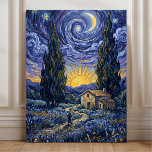 Impressão Em Tela Arte Noturna Estrelada do Crepúsculo dos Ciprestes