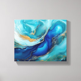 Impressão Em Tela Arte Oceânica Abstrata Tranquila em Cobalto e Azul