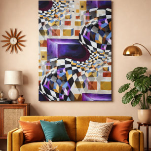 Impressão Em Tela Arte Óptica Abstrata Geométrica Retro Meados do Sé