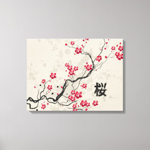 Impressão Em Tela Arte oriental da flor de cerejeira de Sakura do