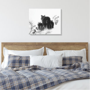 Impressão Em Tela Arte Original de Família de Urso Preto em Aquarela