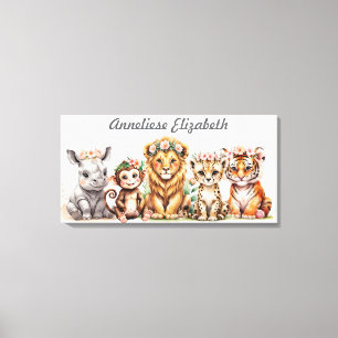 Impressão Em Tela Arte Personalizada de Berçário Safari Elegante Aqu