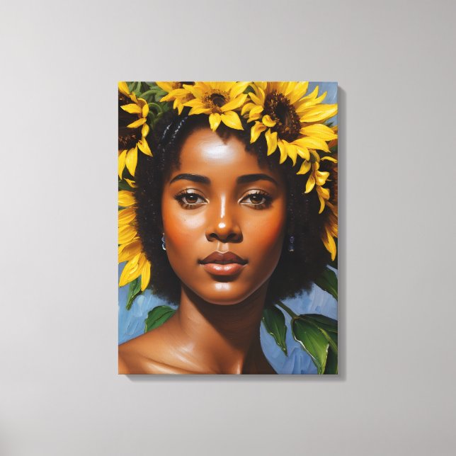 Impressão Em Tela Arte Retrato de Girassol, Mulher Negra (Frente)
