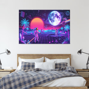 Impressão Em Tela Arte Retro de Spacemen Vaporwave Synthwave